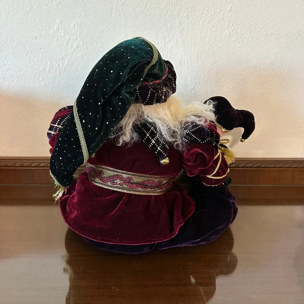 Costco Wholesale Santa Claus Figurine Burgundy Velvet Jester Doll Holiday Decor